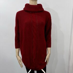 NWT Express Chunky Cable Knit Sweater Tunic Top Red Turtleneck Long Cozy Sz M